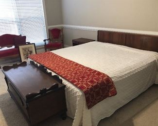 S O L D - Mattress and Bedsides - bed still available. Mid-Century Modern KING walnut bed with Tempur-Pedic mattress. Has matching bedside pieces.