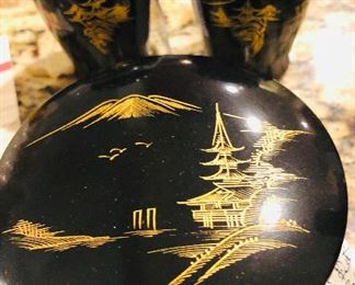 Japanese Black Lacquer coaster (in box) & Salt & Pepper