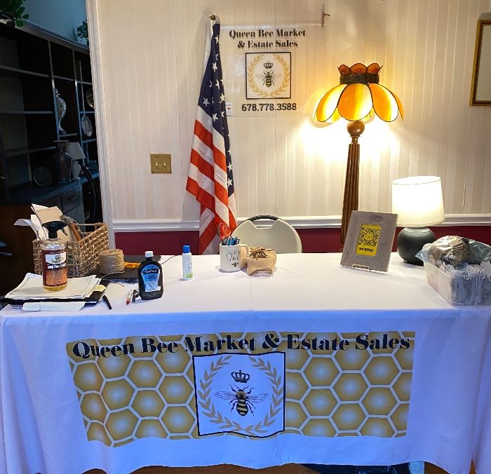 Getting our "Situation" all set up for our newest estate sale! This home is filled with beautiful antiques, mid-century modern furniture,  gorgeous cut glass serving pieces, antique china and antique French hand forged hammered copper pots with lids, cauldrons, basins, jello molds and beautiful decorative pieces as well. 