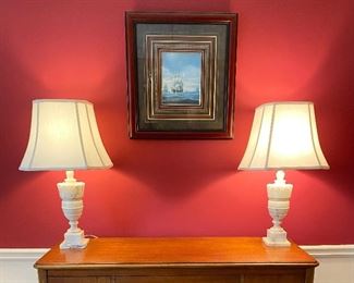 Antique Carved Marble Base lamps from France 