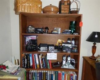 Vintage Cameras, Baskets, Books
