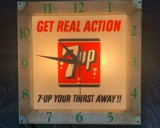 8. 1960's 7up "Get Real Action 7-up Your Thirst Away" Lighted Clock