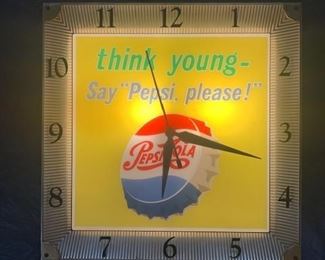 9. 1960's Pepsi Cola "Think Young Say Pepsi Please" Lighted Clock