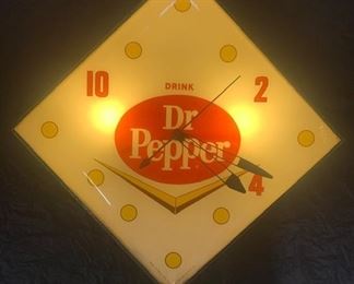 20. 1960's Pam "Drink Dr. Pepper" Diamond Shape Lighted Clock