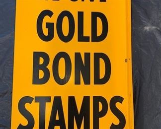 27. "We Give Gold Bond Stamps" Double Sided Stout Flange Sign