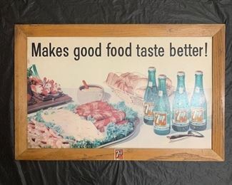 32. 7 Up 1950s Cardboard Sign with Frame