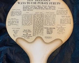 70a.1920s Purox Syrups Advertising Fan Back