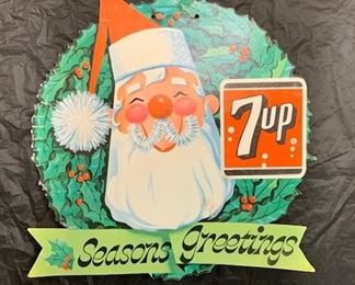 91. 1960's 7 Up Double Sided Cardboard Seasons Greetings