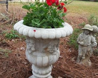 Concrete Garden urns and geraniums
