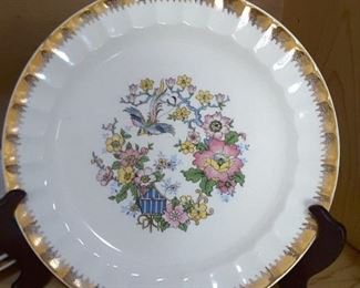 Please notice the tiny birdhouse in this beautiful China National Brotherhood of operative Potters...Crown China Co.