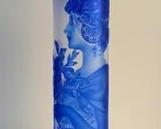Stunning and Rare Vase manufactured by Capella Czech Republic Etched Vase. Breathtaking high quality frosted blue glass in a stylish art nouveau French design. Absolutely beautiful and large vase! Measures 20” high and 4.5” in diameter at the top.

Style: La Plume de Sarah Bernhardt

Creator: Frantisek Pazourek 