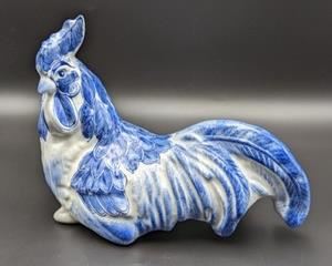 Vintage Blue and White Ceramic Rooster. Measures 12” wide and 9” high. 