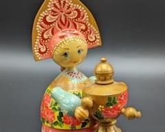  Lovely Hand Painted Russian Matryoshka Wooden Doll. Adorable little lady measures 7” high and 3” wide.