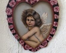Boardwalk Originals by Bonnie Barrett Painted Wall Hanging. Adorable vintage look angel painting! Measures 26” x 20”.