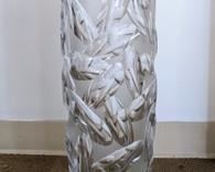 Large Contemporary Floor Vase. There is some glue or paint stuck on the top rim. It can likely be removed with a cleaning product. Measures 22” high and 7” in diameter