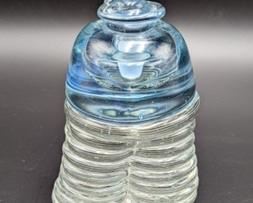 Blue Art Glass Perfume Bottle. Unique design bottle measures 4.5” high and 3.5” wide.
