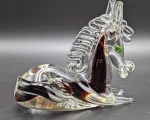 Art Glass Horse Figurine. Adorable horse measures 6” wide and 5” high.