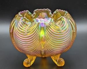 Fenton Marigold Iridescent Footed Bowl. Petite bowl measures 4.25” high and 4” in diameter at the top