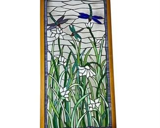 Lot 014
Stained Glass Floral Dragon Fly Framed Panel