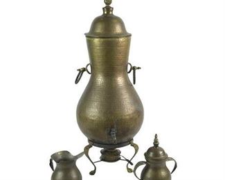Lot 114
Hammered Brass Samovar Service Set
