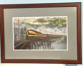 Jim Jordan "Foss River Crossing " Stunning colors and details on the train!

Framed Print measures 32" x 23".