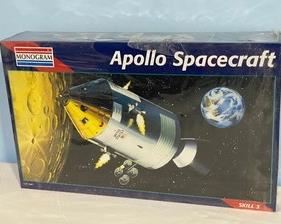 Monogram Apollo Spacecraft Model Kit. New in the package with some slight wear to the packaging; the outer plastic wrap is ripped