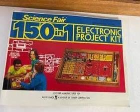 1976 Science Fair Kit with Wooden Base in used condition consistent with age.
