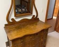 Vintage Curved Drawer Dresser With Mirror measuring 71 tall x 42 wide x 22 inches deep