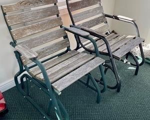 These 2 patio glider chairs measure 36x30x25 inches. They do have wear and they are not exact matches