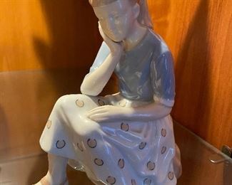 Vintage porcelain glossy pastel "Girl Sitting on Rock"