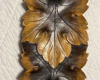Carved wood leaf platter made in Poland