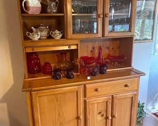 Assorted Amberina, Hull pottery tea set, Antique canisters made in Germany, Calico brown pitcher