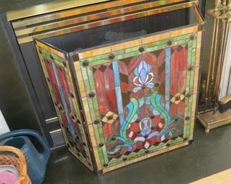 STAINED GLASS FIREPLACE DECOR.