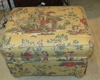 VINTAGE TOILE OTTOMAN.