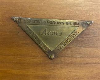 ACME FURNITURE CO, Chattanooga, TN, tag on cabinet