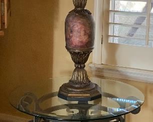 Glass and Iron End Table, Designer Table Lamp