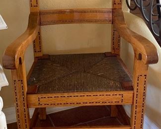 Wood Inlay Chair w Rush Seat