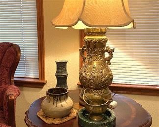 Pair of James Mont Style Mid Century brass lamps. 