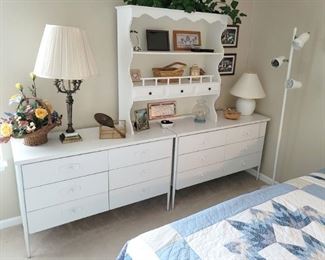 Pair of white dressers. white hutch