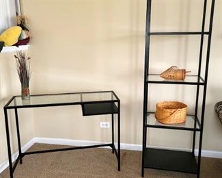 Black metal desk and shelving