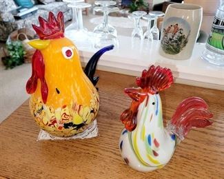 Art glass roosters