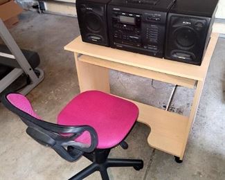 Computer desk. Office chair. Boombox