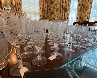 Cambridge Wildflower Glass Stemware, Plates, Footed Bowls and Accessories..