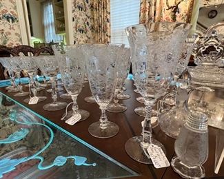 Cambridge Wildflower Glass Stemware, Plates, Footed Bowls and Accessories..