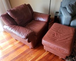 Comfy leather chair with ottoman