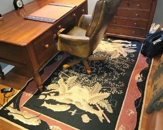 Bob Timberlake desk, file cabinet. Office chair. Fishing floor rug