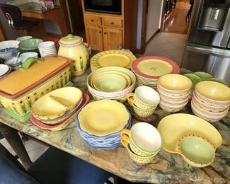 Complete Pfaltzgraff set of dishes with treat jar and bread box. Pistoulet by Jana Kolpen