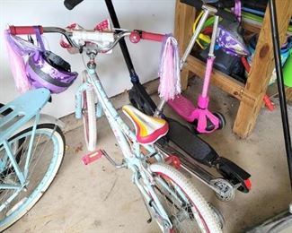 Girl's bicycle, scooters