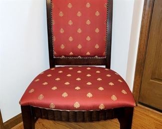 Pair of red bee upholstered side chairs (one shown)