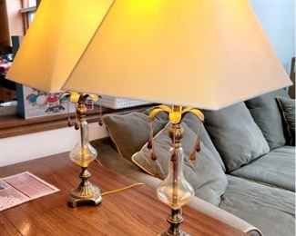 Pair of crystal tear drop lamps
